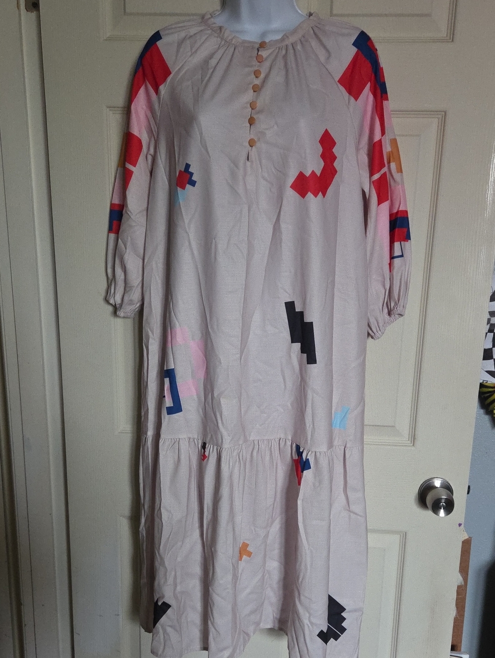 Colorful Geometric Patterned Linen Dress Size Small